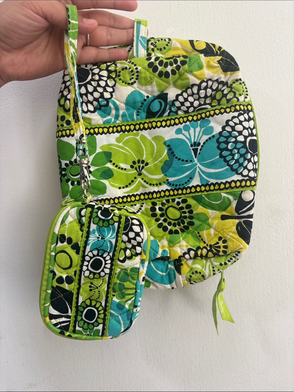 Vera Bradley Green Teal Floral Quilted Wristlet Set with Coin Pouch